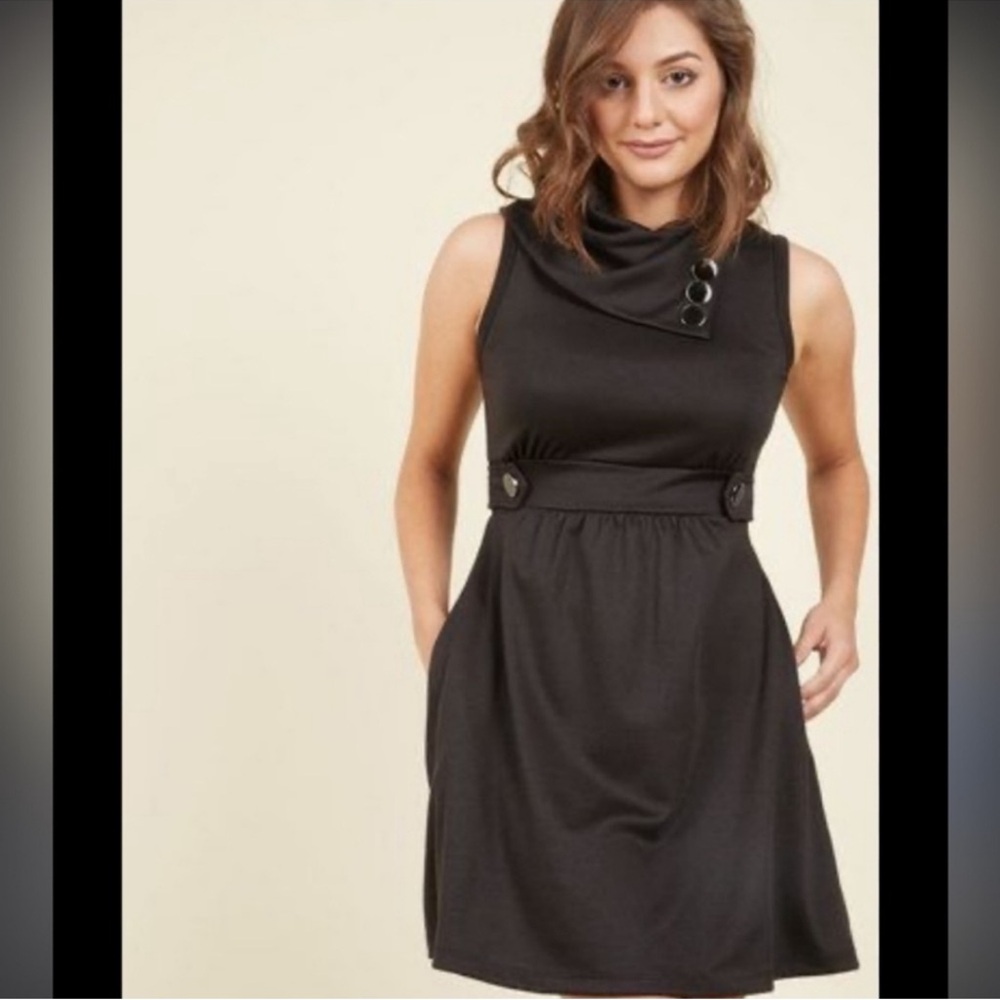 ModCloth Black Sleeveless Cowl Neck Mini Dress